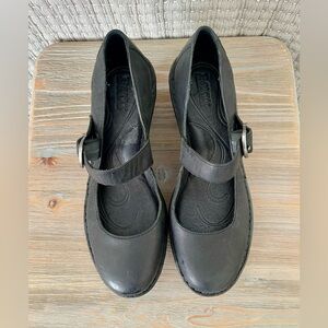 Born Black Leather Mary Jane Wedge with Buckle Strap